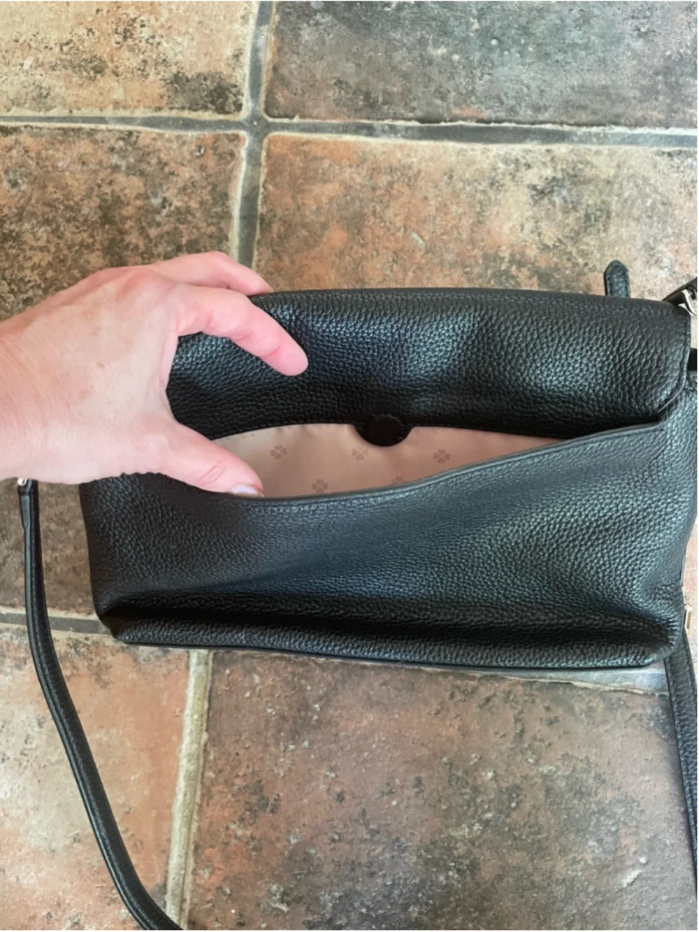 Kate Spade Black Pebble Leather Polly Flap Large Classic Preppy